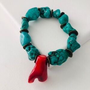 NWT HANDCRAFTED TURQUOISE CORAL AND BRASS BRACELET